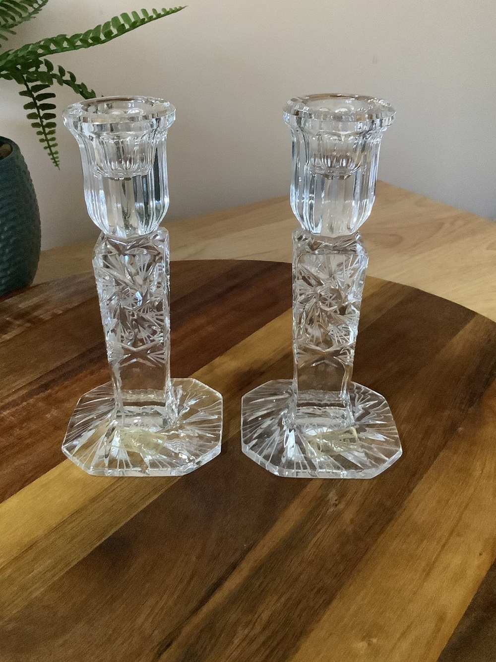 Vintage Violetta Poland 24% Lead Crystal Candlestick Holders Set of 2 Hand Cut